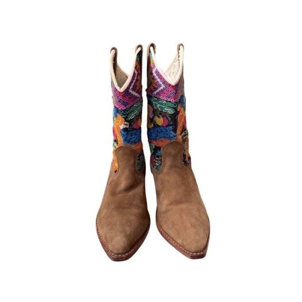 Genuine Suede Colorful Embroidered Southwestern Cowboy Boots - Picture 4 of 8